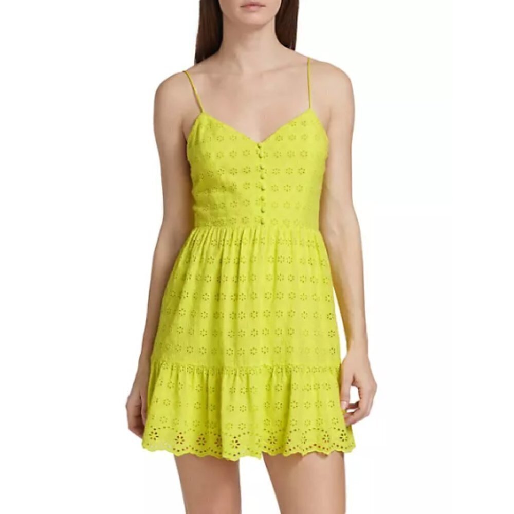 Alice + Olivia 'Fae' Eyelet Sleeveless Mini-Dress, Lemon Sorbet